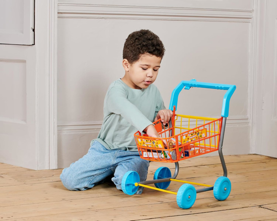 „Casdon“ pirkiniu vezimelis – spalvingas zaislinis pirkiniu vezimelis 3 metu ir vyresniems vaikams – aprupintas viskuo, ko reikia idomiai apsipirkimo 