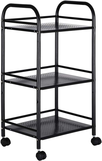 BAKAJI metalinis vezimelis vonios kambariui, virtuvei, kirpyklai ar kosmetologei, 4 pasukami ratai, 3 lentynos, dydis 40 x 35 x 75 cm, daugiafunkcis v